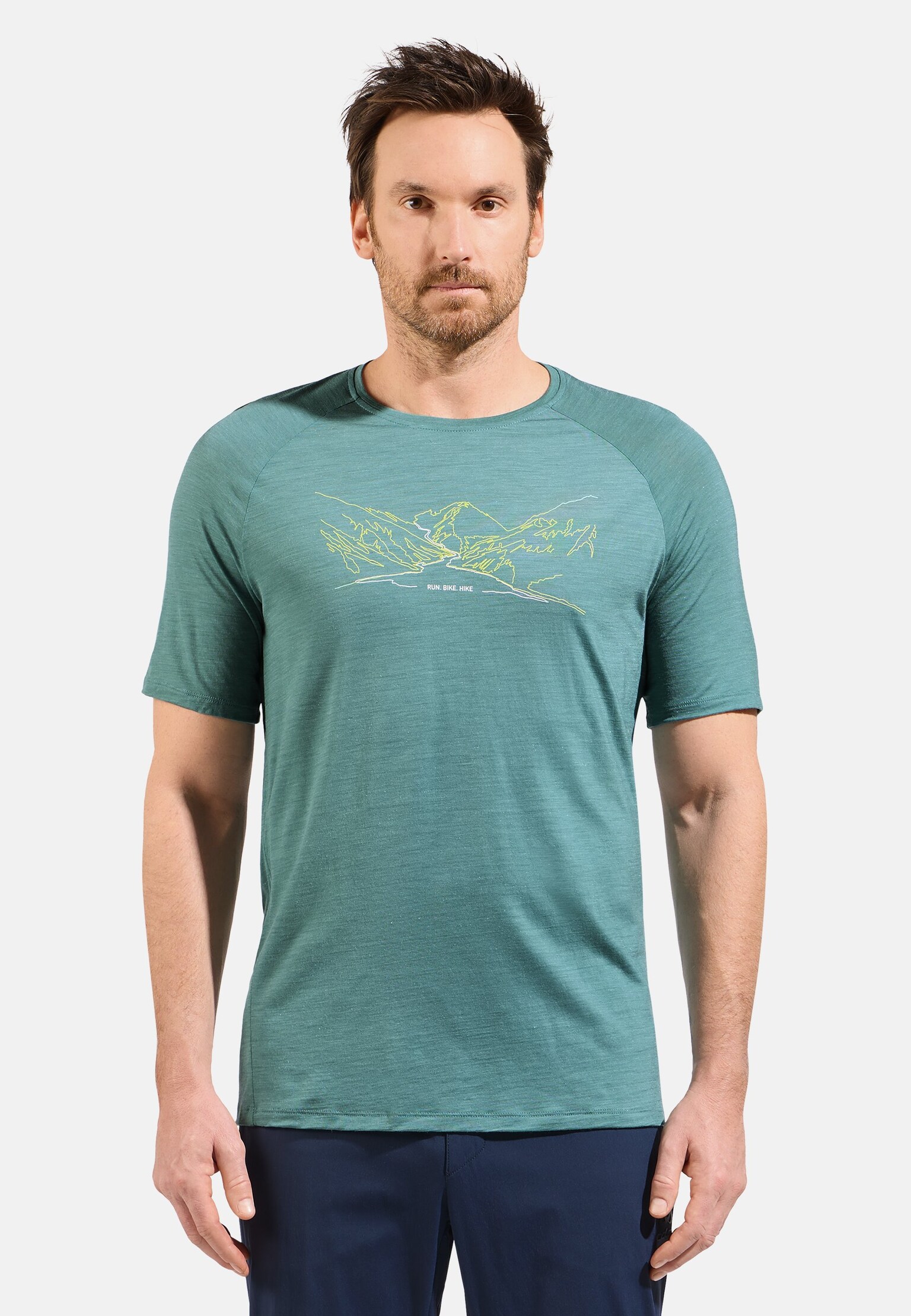 Ascent Performance Wool 130 T-Shirt mit Run-Bike-Hike-Motiv