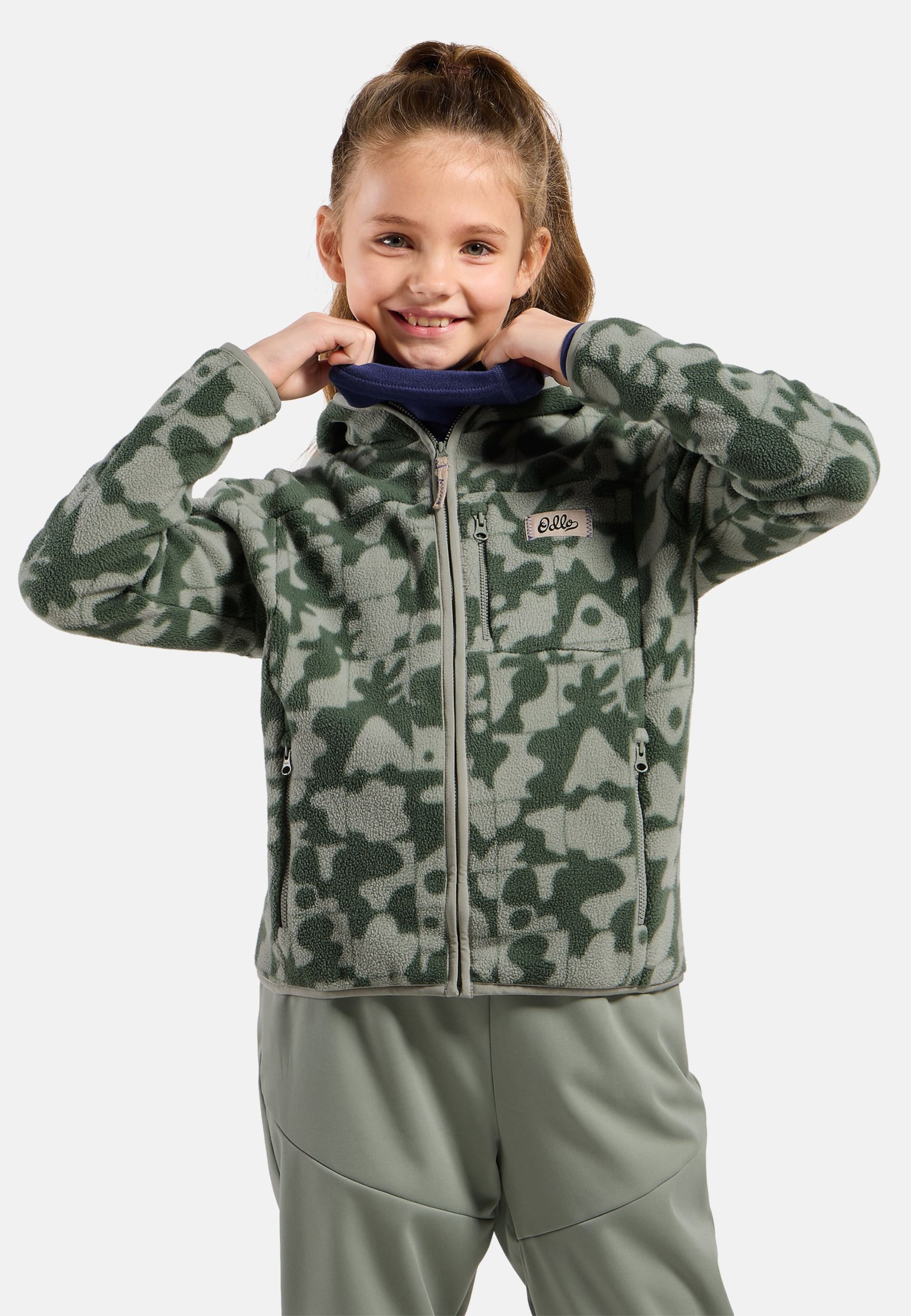 Odlo Adventurer Fleecejacke mit Kapuze und Print für Kinder, 164, grün