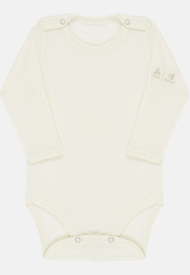 The Espeland merino 160 long sleeve baby bodysuit with snaps
