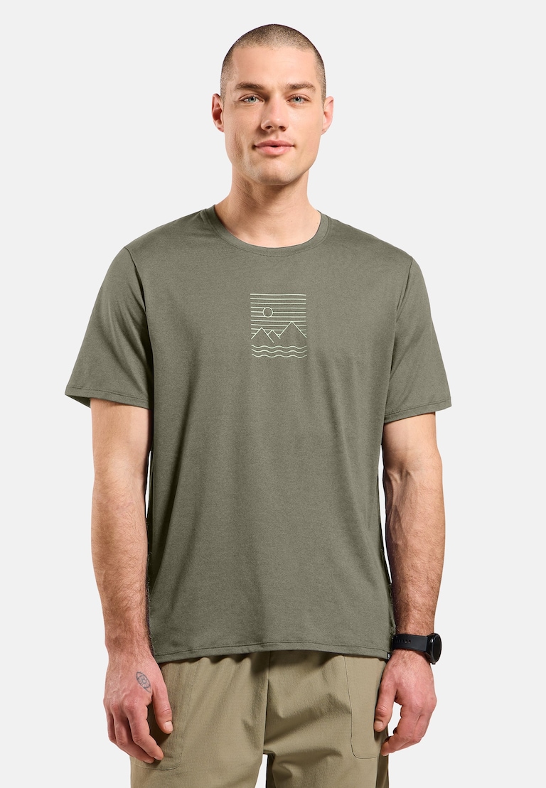 Ascent sun sea mountains t-shirt