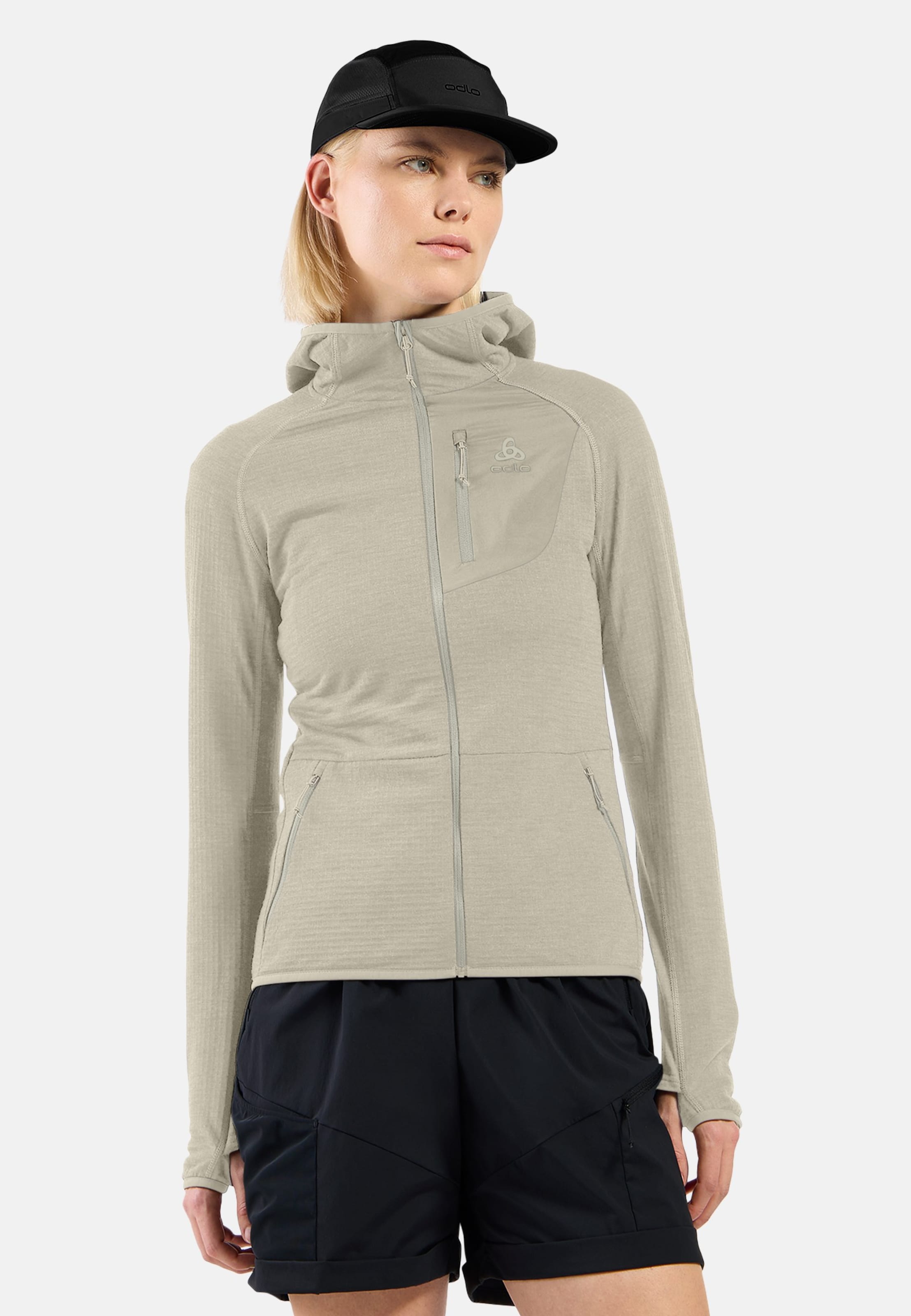 Odlo Ascent Mid Layer mit Kapuze und Reissverschluss für Damen, XS, beige